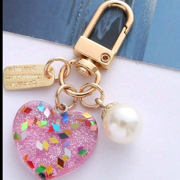 Pink Heart Keychain with Pearl Accent - Picture 2 of 2